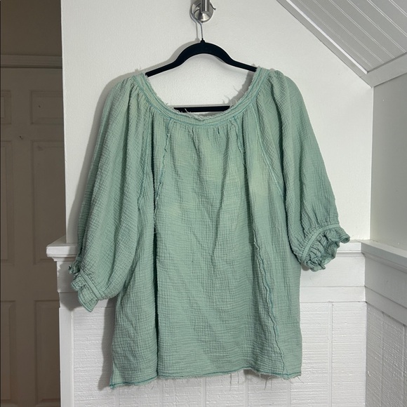 Free People We The Free Green Cotton Boho Blouse size XL - Picture 7 of 9